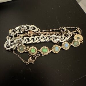 Elegant Silver and Gold Bracelet with Green Accents